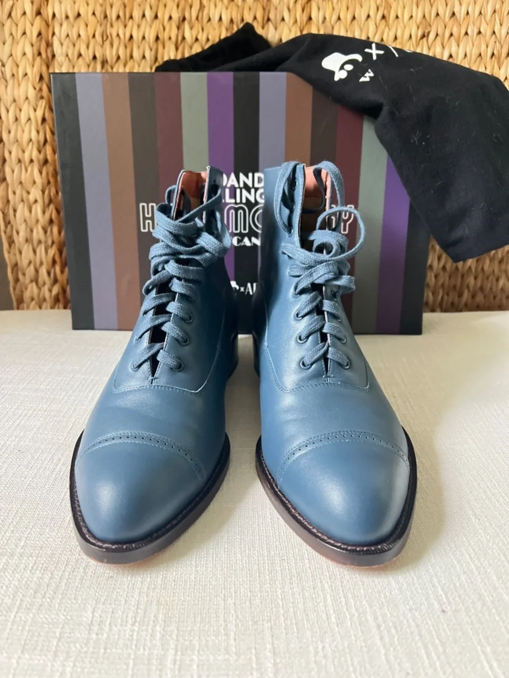 Women’s Navy Blue Leather Lace-Up Ankle Boots